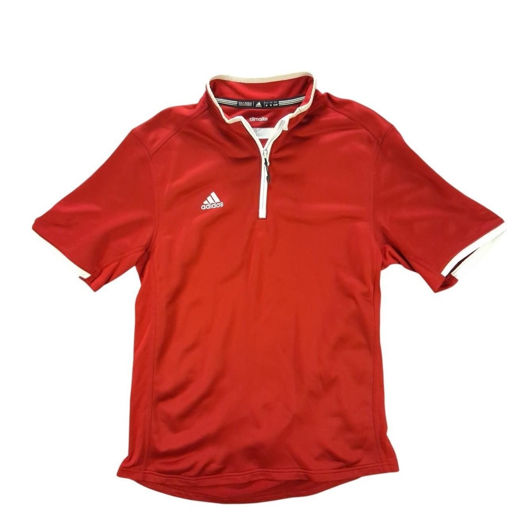 Adidas Climalite Quarter Zip Athletic Top Red White Mens Medium M